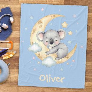 Couverture Polaire Koala rêveur mignon sur un croissant de lune