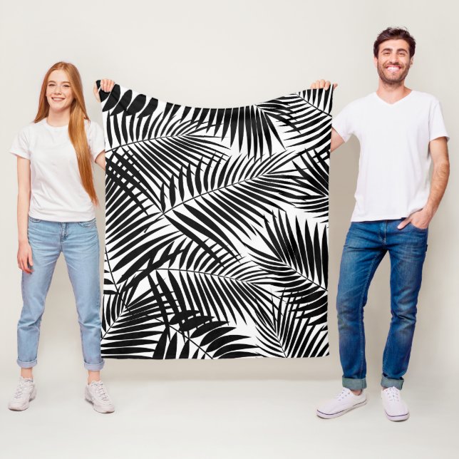 Couverture Polaire Kona Palms Hawaiian Leaf Tropical - Noir (En situation)