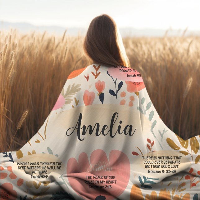Couverture Polaire La Bible Florale Boho Versets Affirmation Avec Nom (Créateur téléchargé)