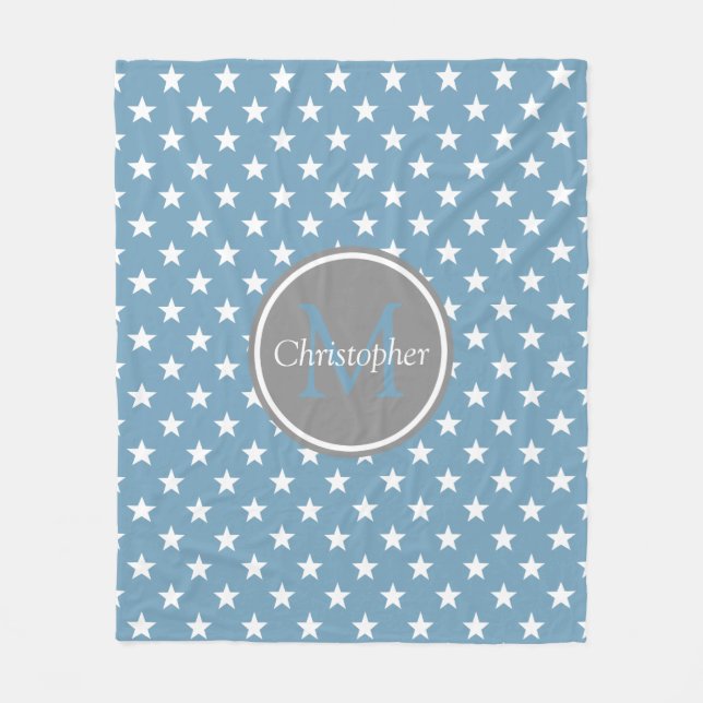 Couverture Polaire La Caroline bleue et monogramme gris d'étoiles de (Devant)