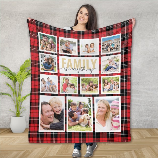 Couverture Polaire La famille est tout Rouge Noir Plaid Photo Collage (Créateur téléchargé)