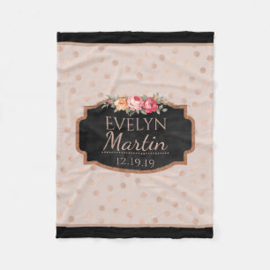 Couverture Polaire La feuille d'or rose pointille floral décoré d'u