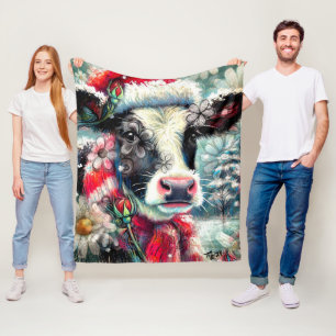 Couverture Polaire La vache rêve de temps plus chauds Turquoise Rouge