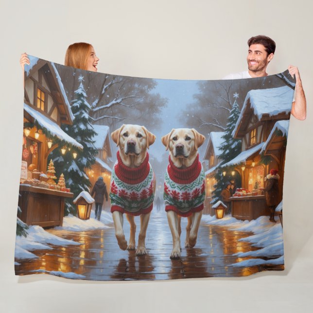 Couverture Polaire Labrador Dogs Christmas Snow Holiday (En situation)