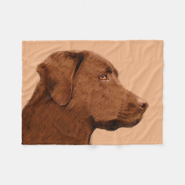 Couverture Polaire Labrador Retriever (Chocolat) Peinture - Chien Art (Devant (Horizontal))