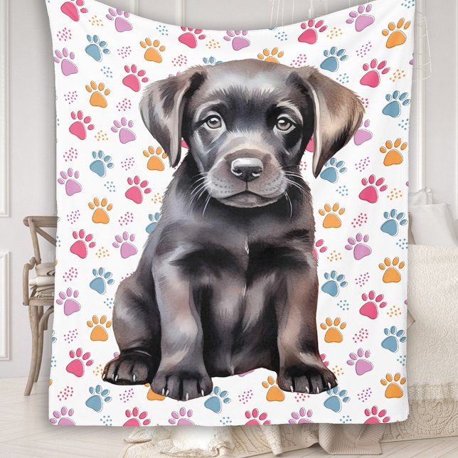 Couverture Polaire Labrador Retriever Empreinte de patte de chiot Amo (Créateur téléchargé)
