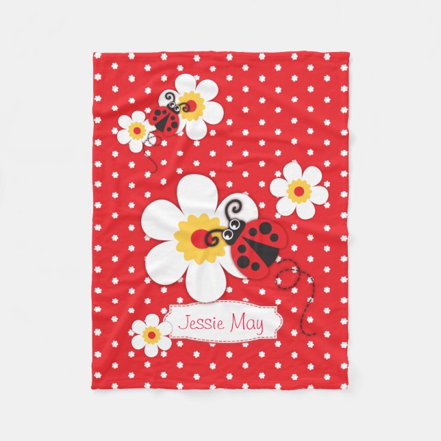 Couverture Polaire Lady bird ladybug fleurs graphique rouge nom couve (Devant)