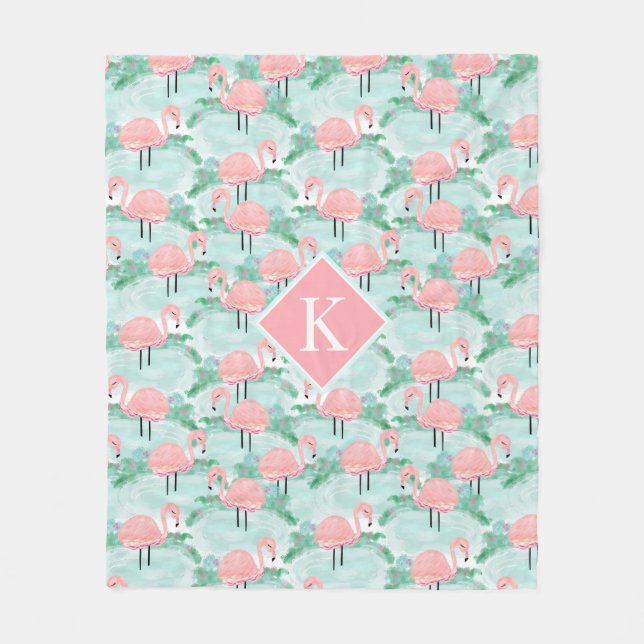 Couverture Polaire Lagune rose tropicale de Flamants roses (Devant)