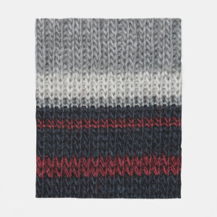 Couverture Polaire Laine de tricot noire et grise avec soie rouge et