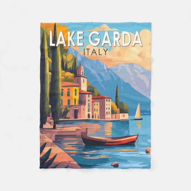 Couverture Polaire Lake Garda Italie Travel Art Vintage (Devant)