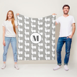 Couverture Polaire Lamas et monogramme somnolents du gris  