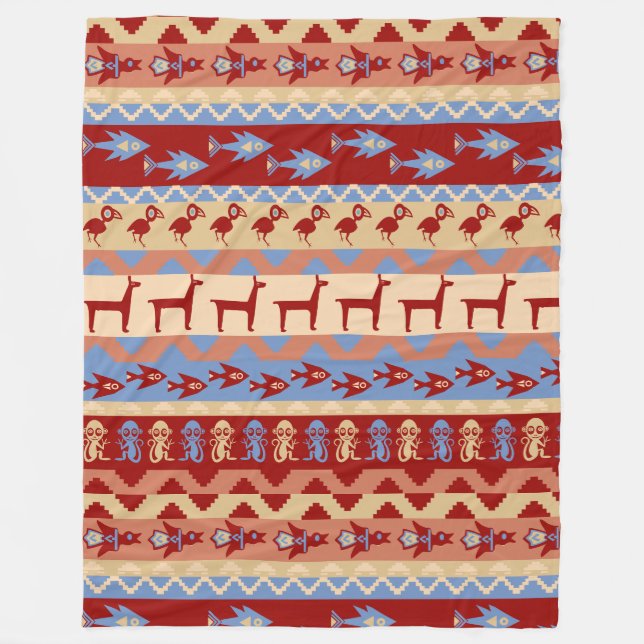 Couverture Polaire Lamas péruviens ethniques poissons et oiseaux (Devant)