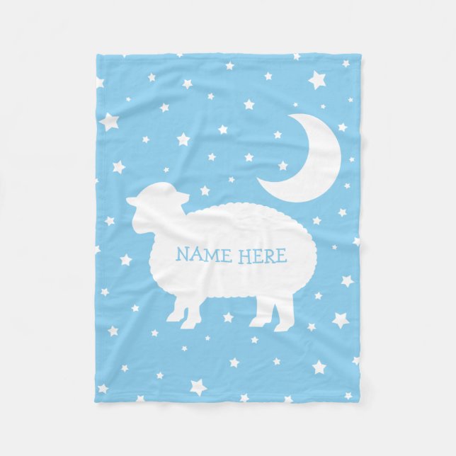 Couverture Polaire Lamb Lune & Étoiles Bébé Bleu & Blanc (Devant)