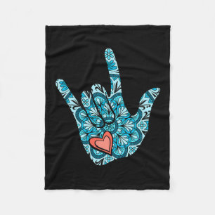 Couverture Polaire Langue des signes I Love You Gesture Heart Deaf Aw