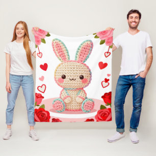 Couverture Polaire Lapin au Crochet Doux & Roses