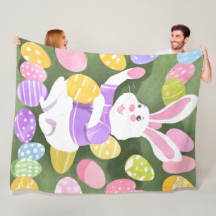 Couverture Polaire lapin avec oeufs de pâques