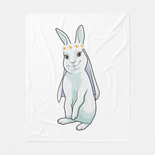 Couverture Polaire Lapin comme mariée avec couronne de fleurs (Devant)