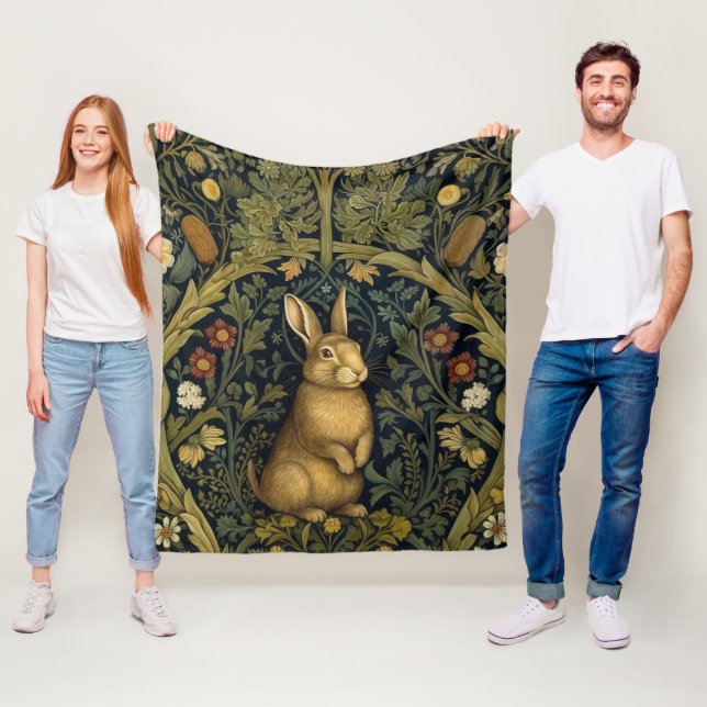 Couverture Polaire Lapin dans la forêt style Art nouveau (En situation)
