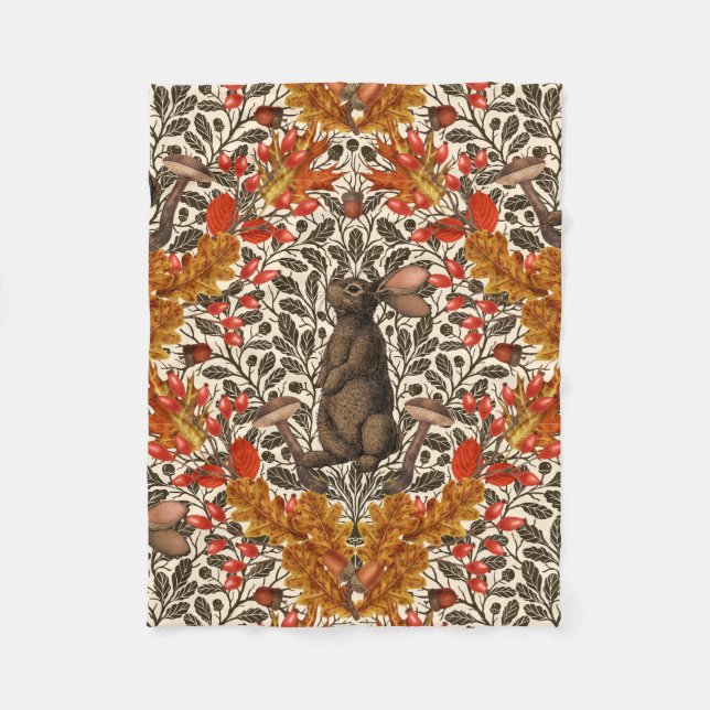 Couverture Polaire Lapin d'automne sur blanc (Devant)