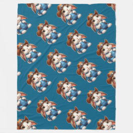 Couverture Polaire Lapin en tenue Cowboy avec Casquette et coutures