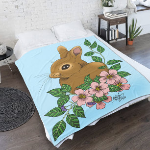 Couverture Polaire Lapin Lapin Fleurs Roses