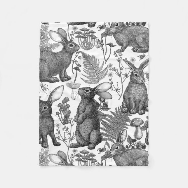 Couverture Polaire Lapins et flore boisée2 Blanche polaire (Devant)