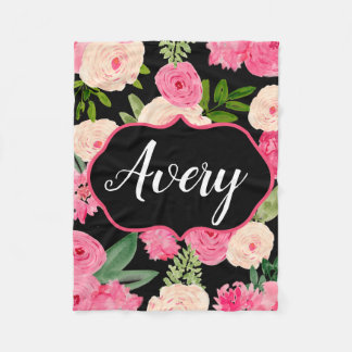 Couverture Polaire L'aquarelle noire personnalisée fleurit la