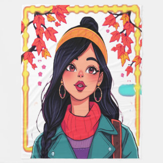 Couverture Polaire Large Autumn Girl Fleece Blanket – Cozy Oversized 