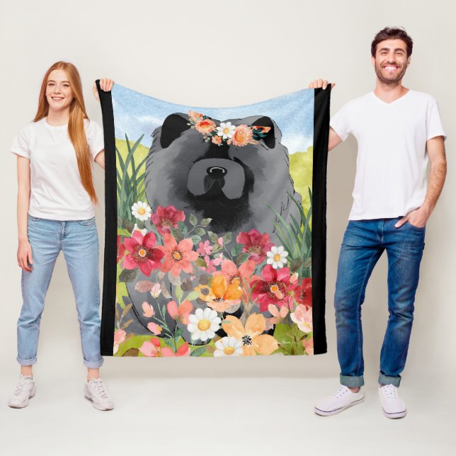 Couverture Polaire LAVAGE EN noir clair - Chien de Chow bleu (En situation)