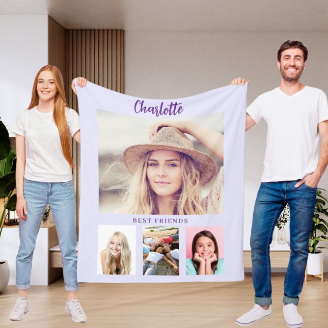 Couverture Polaire Lavender violet photo collage fille amis (Créateur téléchargé)