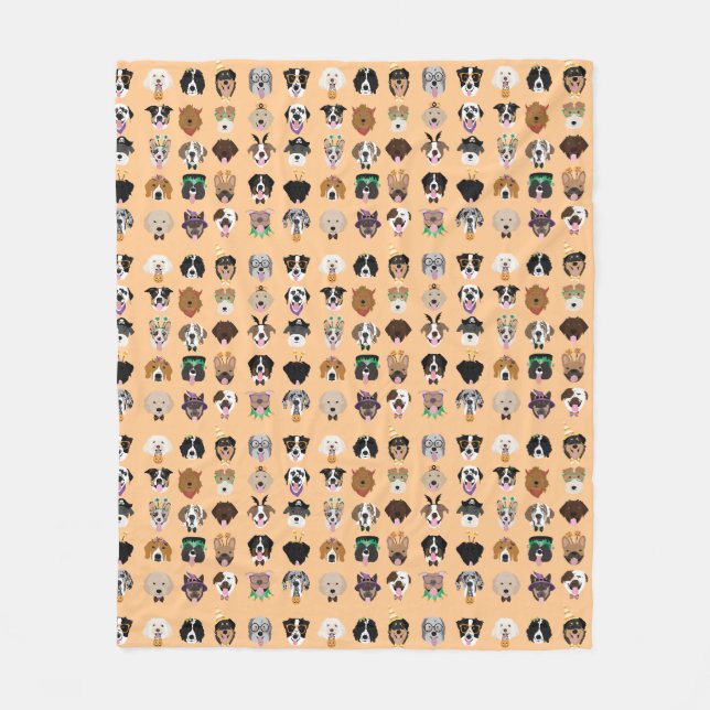 Couverture Polaire Le chien d'Halloween face au Motif (Devant)