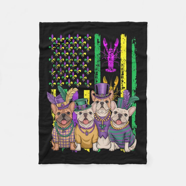 Couverture Polaire Le drapeau américain Mardi Gras French Bulldog Chi (Devant)