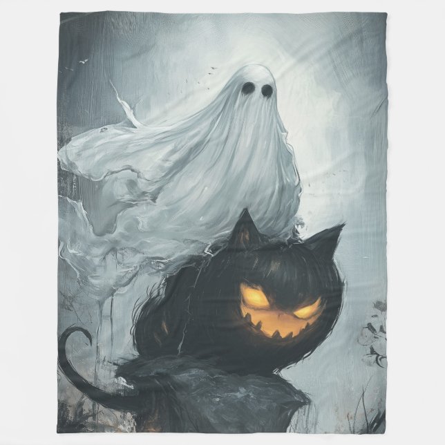Couverture Polaire Le fantôme d'Halloween à cheval sur un Noir (Devant)