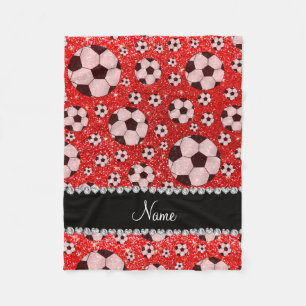 Couverture Polaire Le football rouge au néon nommé personnalisé de