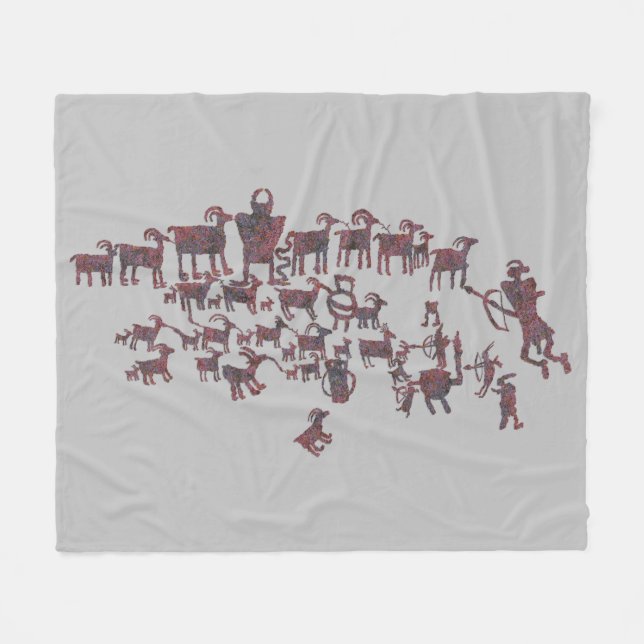 Couverture Polaire Le grand panneau pétroglyphe de chasse (Devant (Horizontal))
