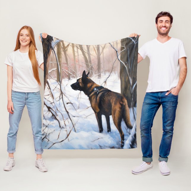 Couverture Polaire Le Malinois Belge Laisser Neige Noël (En situation)