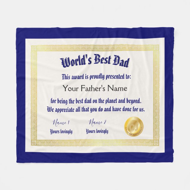 Couverture Polaire Le meilleur certificat papa du monde Funny moderne (Devant (Horizontal))