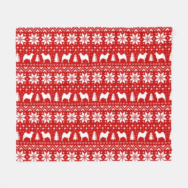 Couverture Polaire Le Norvégien Elkhound silhouette le motif de Noël (Devant (Horizontal))
