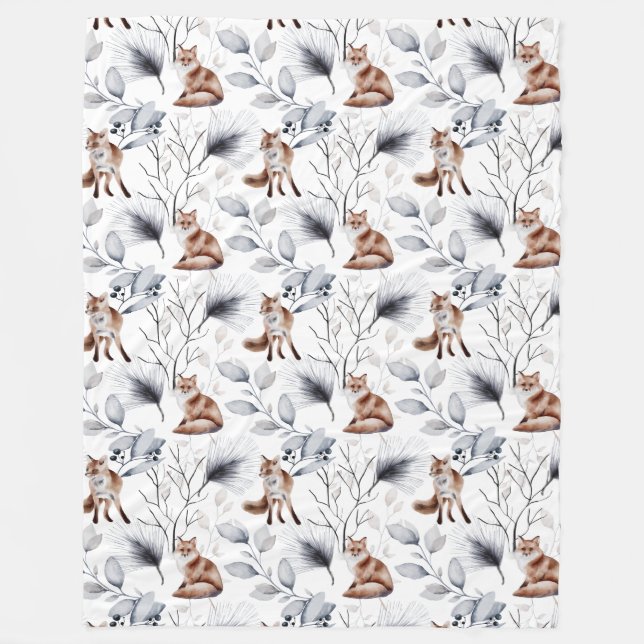 Couverture Polaire Le renard des bois et le feuillage gris et argenté (Devant)