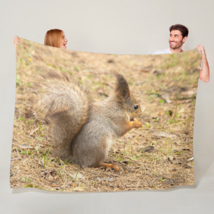 Couverture Polaire L'écureuil mignon mange une photo de noix
