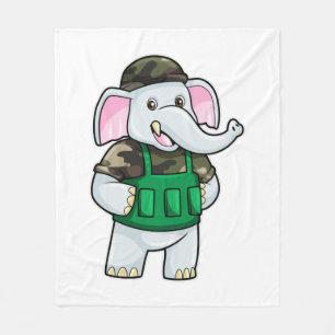 Couverture Polaire L'éléphant comme soldat avec uniforme et casque
