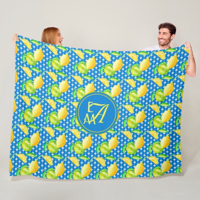 Couverture Polaire Lemon Tree Azure Blue Newlyweds Monorgammed (En situation)