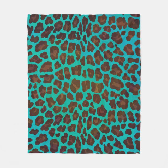 Couverture Polaire Léopard Brown et Turquoise (Devant)