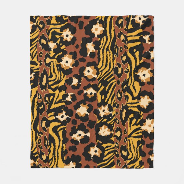 Couverture Polaire Léopard, peaux de tigre, motif sauvage. (Devant)