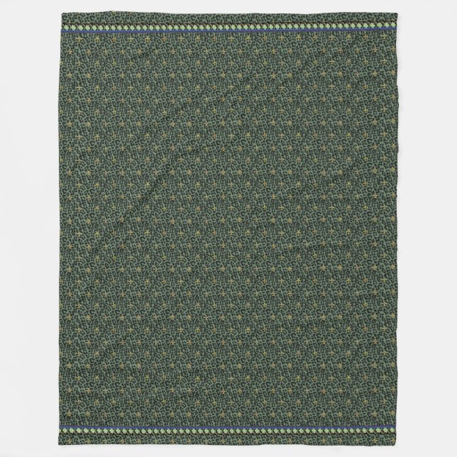 Couverture Polaire Léopard vert avec fleur de Lis (Devant)