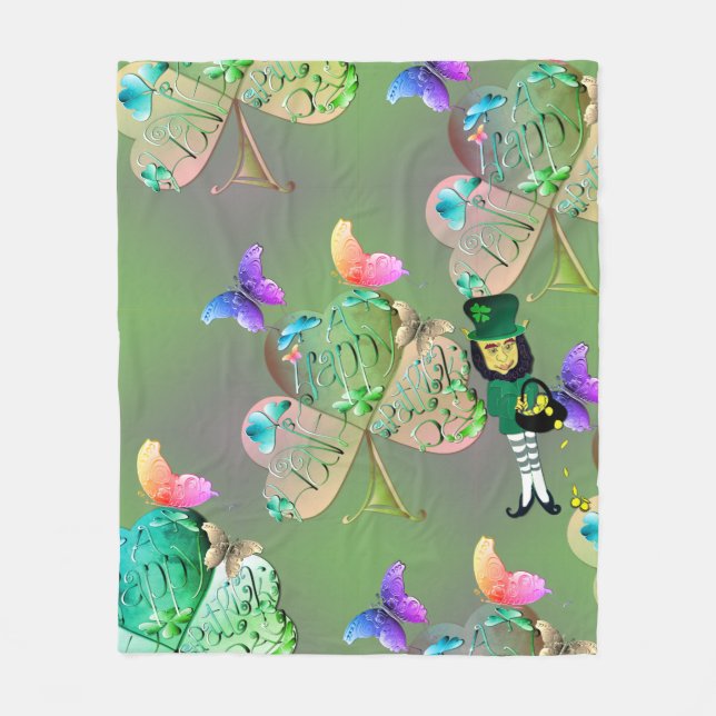 Couverture Polaire Leprechaun & Blanche en polaire Shamrock (Devant)