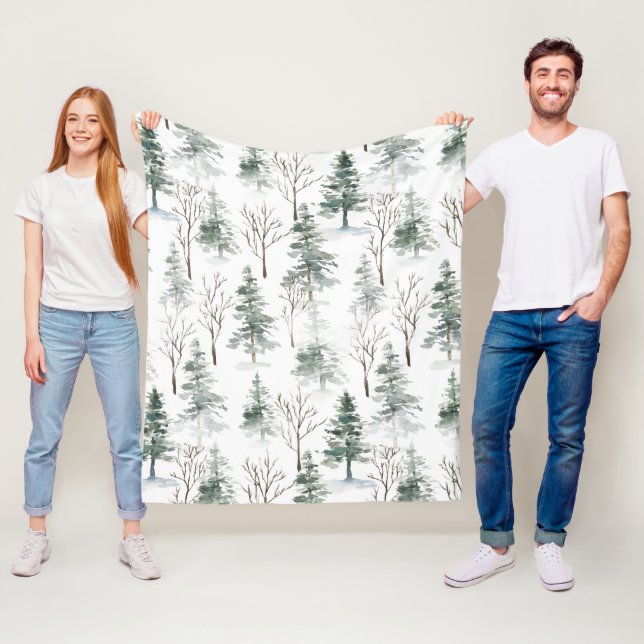 Couverture Polaire Les arbres d'hiver neige motif de Noël (En situation)