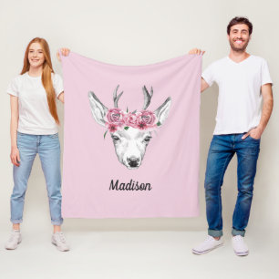 Couverture Polaire Les cerfs communs de fleurs d'aquarelle ajoutent