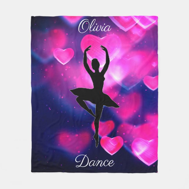 Couverture Polaire Les filles dansent Coeurs flottants roses et viole (Devant)