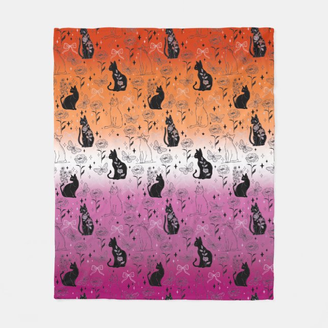 Couverture Polaire Lesbian Pride Chat noir - Mystical Witchy (Devant)